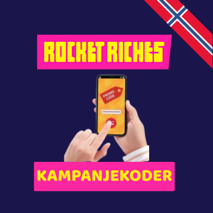 Rocket Riches kampanjekoder med en person som taster inn en kode på en mobiltelefon